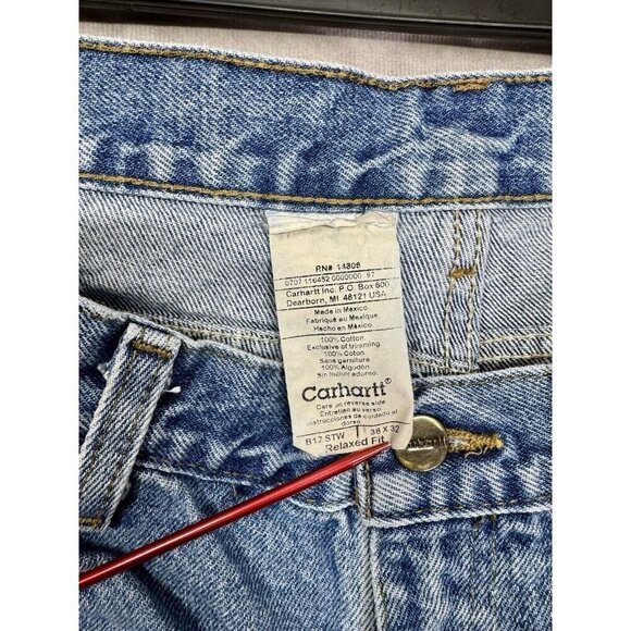 Carhartt Jeans Mens 38x32 Blue Denim Relaxed Fit Straight Medium Wash B17-STW - Picture 4 of 7